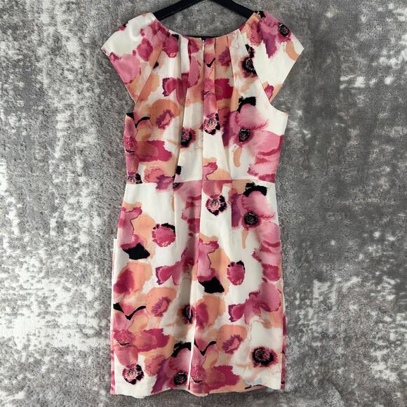 Apt 9 Size 12 Floral Print Pleated Mini Fit Flared Dress Cap Sleeve Zip Pink - Picture 3 of 11